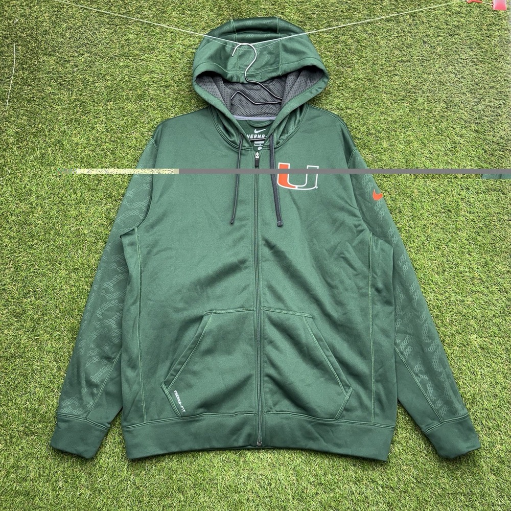 Miami Hurricanes Nike Therma Fit Hoodie Mens Large Jacket Sweatshirt Zip Up